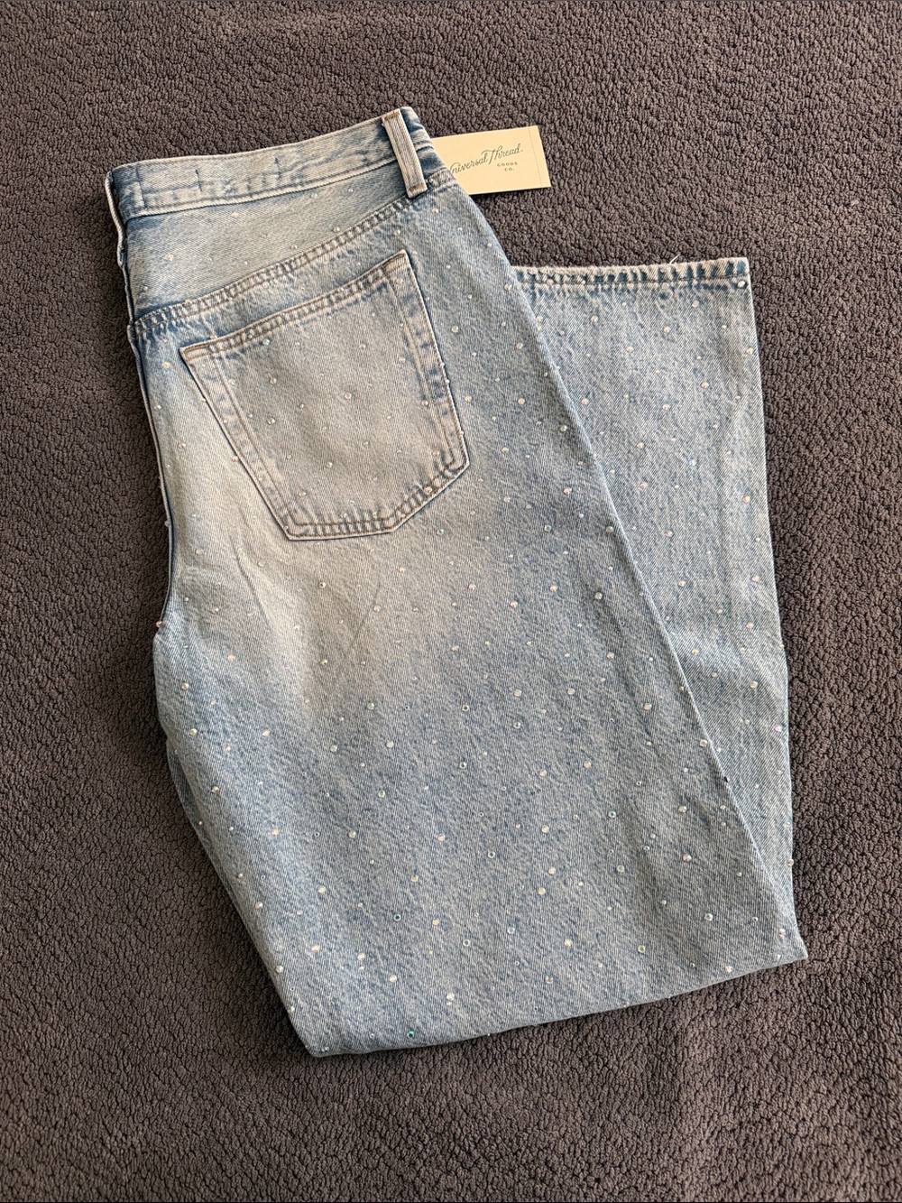 Universal Thread Light Wash Straight Leg Jeans with Rhinestones